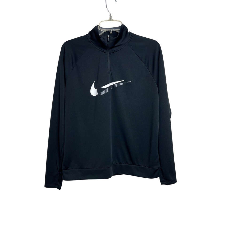 Nike Running Pullover Men Sz M Black Dri-FIT Quarter-Zip Graphic Swoosh Top A49